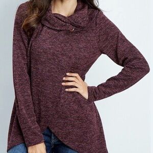 MAURICES Heathered Maroon Front Button Asymmetrical Knit Cardigan Size Small